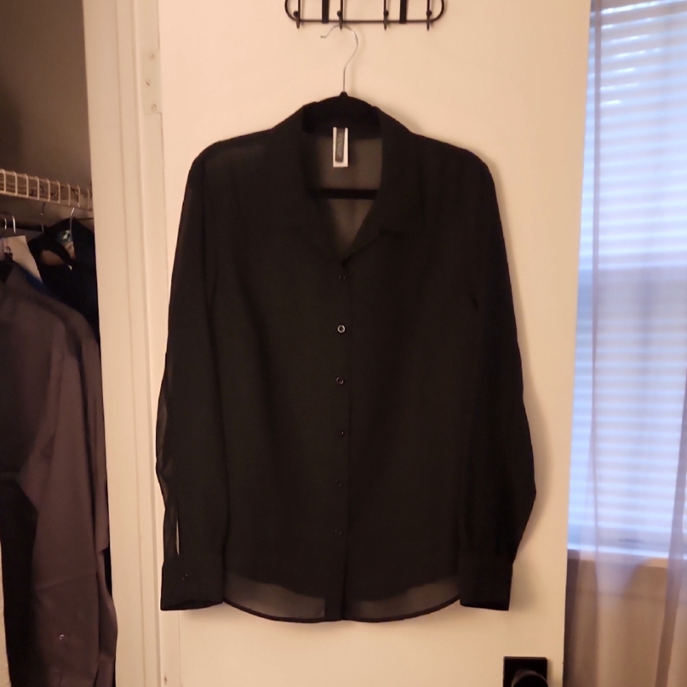 Venus Sheer Black Button Up Blouse